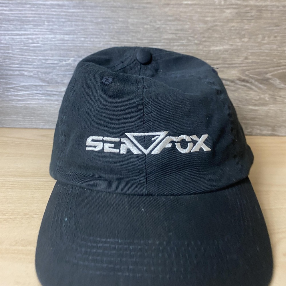 Sea Fox Hat Cap Strap Back Black Embroidered Mens One Size Fishing Boat Logo - Picture 2 of 9